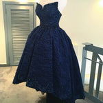 Load image into Gallery viewer, Beading Strapless Lace Prom Dresses Front Short Long Back Evening Gowns
