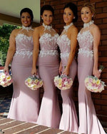 Cargar imagen en el visor de la galería, Stunning Flowers Beaded Lace Embroidery Mermaid Halter Bridesmaid Dress
