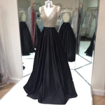 Load image into Gallery viewer, Deep V Neck Long Satin Keyhole Back Prom Dresses 2017
