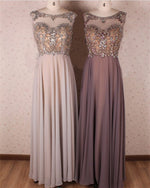 Load image into Gallery viewer, Crystal Beaded Scoop Neck Long Chiffon Floor Length Evening Gowns
