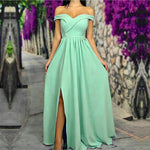 Load image into Gallery viewer, Sexy Off The Shoulder Long Satin Bridesmaid Dresses With Leg Slit
