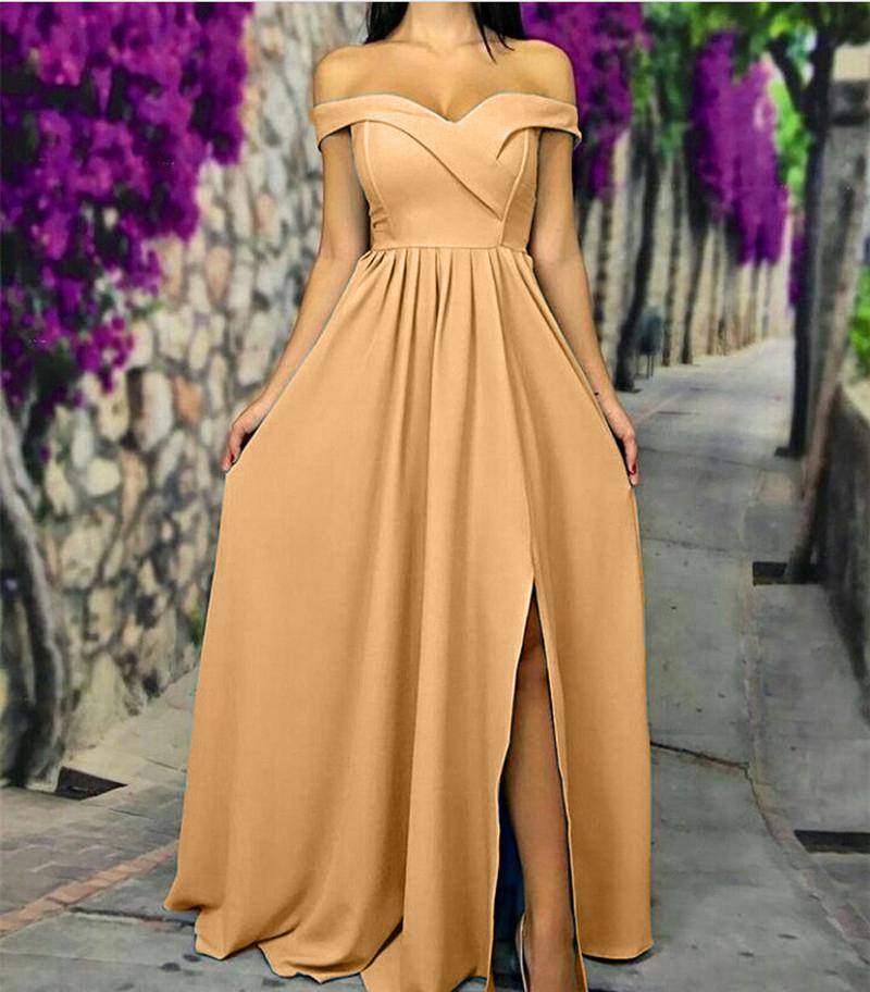Sexy Off The Shoulder Long Satin Bridesmaid Dresses With Leg Slit