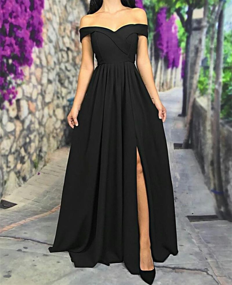 Sexy Off The Shoulder Long Satin Bridesmaid Dresses With Leg Slit