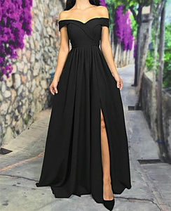 Sexy Off The Shoulder Long Satin Bridesmaid Dresses With Leg Slit