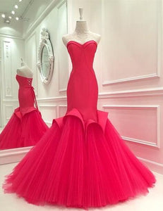 Long Satin Corset Sweetheart Mermaid Dress With Tulle Skirt
