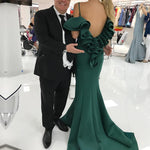 Afbeelding in Gallery-weergave laden, Ruffle Back Long Satin Mermaid Prom Dresses 2018 Formal  Evening Gowns
