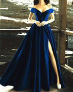 Cargar imagen en el visor de la galería, Navy-Blue-Prom-Dresses-Long-Satin-Evening-Gowns
