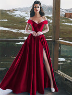 Load image into Gallery viewer, Charming Prom Long Dresses Off-Shoulder Satin Split Evening Gowns
