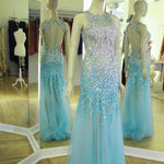 Cargar imagen en el visor de la galería, See Through Prom Dresses Mermaid Backless Evening Gowns With Crystal
