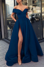 Load image into Gallery viewer, Sexy Evening Dresses Off Shoulder Long Satin Split Prom Gowns
