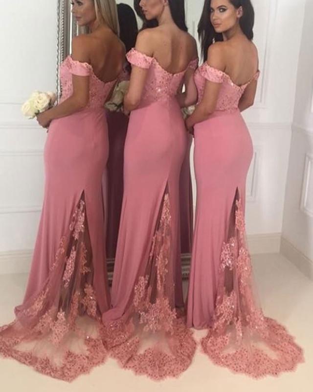 Blush-Pink-Bridesmaid-Dresses-Long-Lace-Appliques-Evening-Gowns