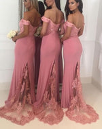 Load image into Gallery viewer, Blush-Pink-Bridesmaid-Dresses-Long-Lace-Appliques-Evening-Gowns
