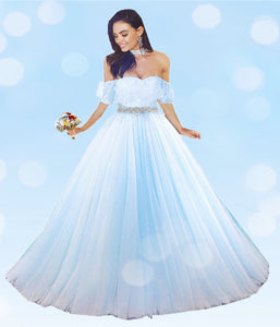 Baby Blue Tulle Quinceanera Dress Ball Gowns Lace Off Shoulder