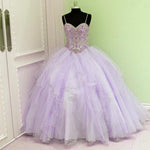 Load image into Gallery viewer, Spaghetti Straps Crystal Beaded Sweetheart Tulle Ruffles Ball Gowns Quinceanera Dresses
