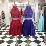 Load image into Gallery viewer, High Neck Satin Two Piece Homecoming Dresses Crystal Beaded
