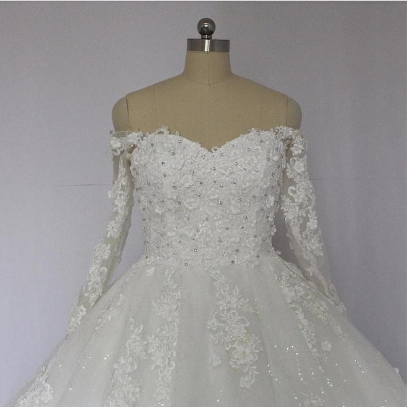 Off The Shoulder Royal Train Lace Wedding Dresses Ball Gowns 2018