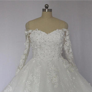 Off The Shoulder Royal Train Lace Wedding Dresses Ball Gowns 2018