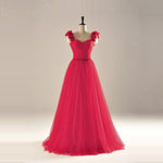 Load image into Gallery viewer, elegant rose flower straps long tulle formal evening dress sexy pleated sweetheart

