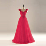 Cargar imagen en el visor de la galería, elegant rose flower straps long tulle formal evening dress sexy pleated sweetheart
