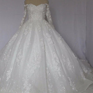Off The Shoulder Royal Train Lace Wedding Dresses Ball Gowns 2018