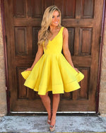 Load image into Gallery viewer, Cute A Line V Neck Homecoming Dresses Short Satin Prom Gowns
