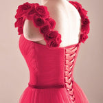 Load image into Gallery viewer, elegant rose flower straps long tulle formal evening dress sexy pleated sweetheart
