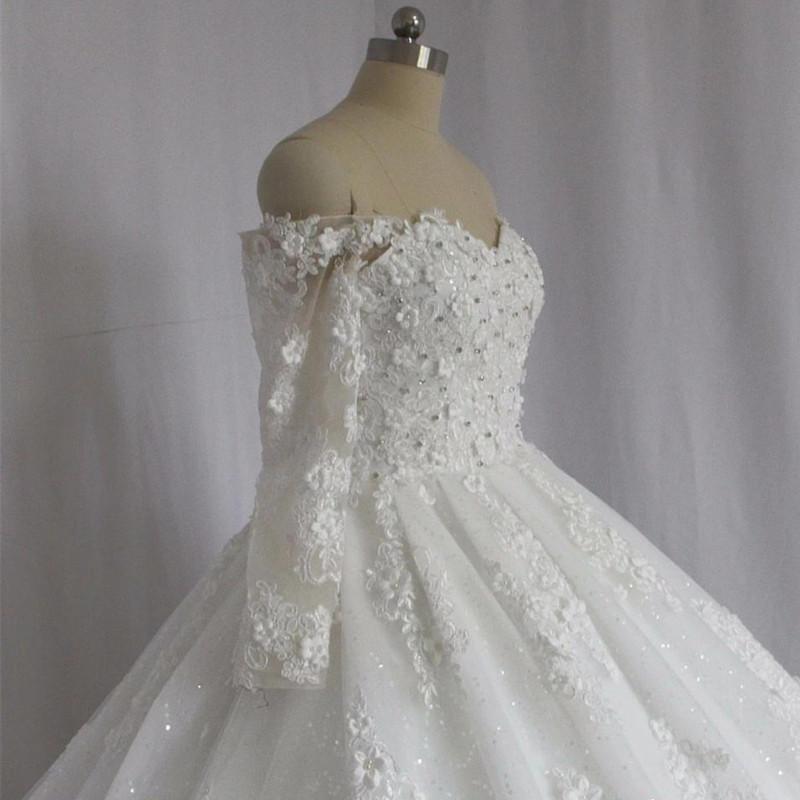 Off The Shoulder Royal Train Lace Wedding Dresses Ball Gowns 2018