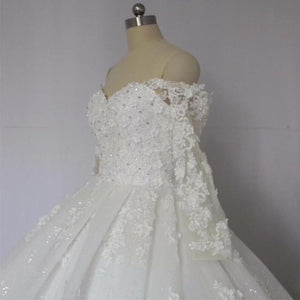 Off The Shoulder Royal Train Lace Wedding Dresses Ball Gowns 2018