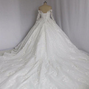 Off The Shoulder Royal Train Lace Wedding Dresses Ball Gowns 2018