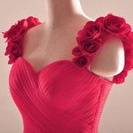 Load image into Gallery viewer, elegant rose flower straps long tulle formal evening dress sexy pleated sweetheart
