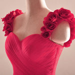 Cargar imagen en el visor de la galería, elegant rose flower straps long tulle formal evening dress sexy pleated sweetheart
