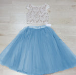 Cargar imagen en el visor de la galería, Chic Lace Crop Tea Length Prom Dresses Two Piece
