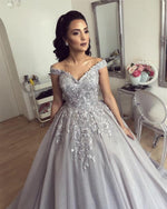 Load image into Gallery viewer, Silver-Wedding-Dresses-Ball-Gowns-For-Bridal-Party
