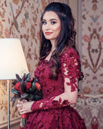 Load image into Gallery viewer, Burgundy-Wedding-Dresses-Lace-Long-Sleeves
