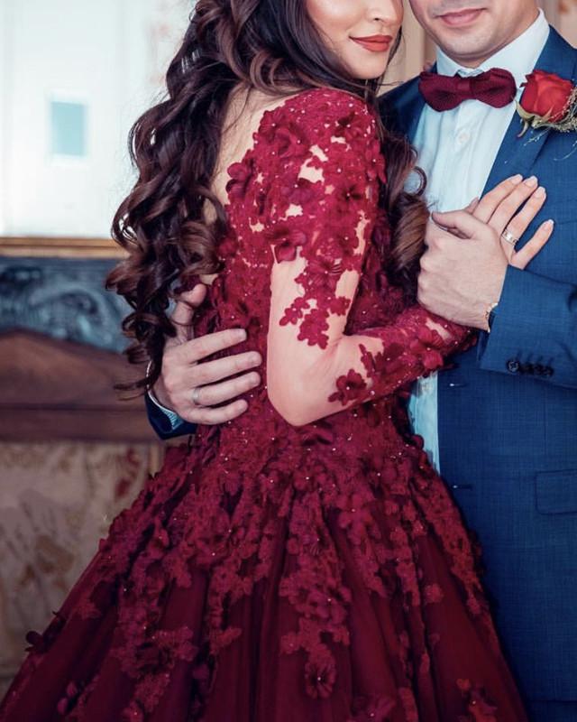 Lace Embroidery Long Sleeves Princess Ball Gowns Wedding Dresses
