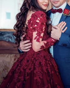 Lace Embroidery Long Sleeves Princess Ball Gowns Wedding Dresses