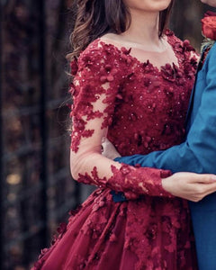 Lace Embroidery Long Sleeves Princess Ball Gowns Wedding Dresses
