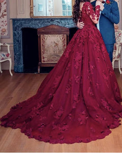 Lace Embroidery Long Sleeves Princess Ball Gowns Wedding Dresses
