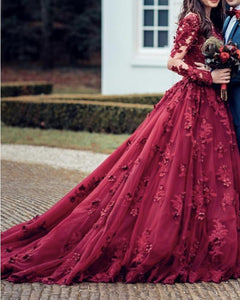 Lace Embroidery Long Sleeves Princess Ball Gowns Wedding Dresses