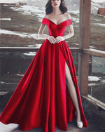 Load image into Gallery viewer, Red-Prom-Dresses-Long-Satin-Bridesmaid-Dresses-For-Ball-Dance

