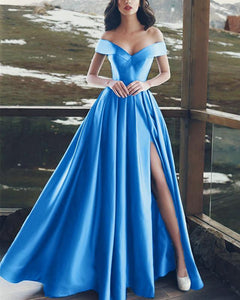 Light Blue Prom Dresses 2020 Satin Evening Gown