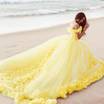 Load image into Gallery viewer, Princess-Belle-Dresses-Tulle-Ball-Gowns-Flowers-Quinceanera-Dresses-Yellow
