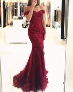 Load image into Gallery viewer, Elegant Lace Mermaid Prom Dresses Off The Shoulder
