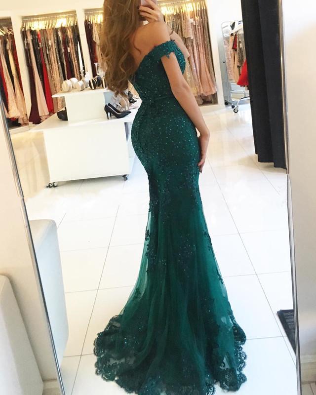 Off The Shoulder Prom Dresses Lace Mermaid V-neck Evening Gowns