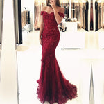 Afbeelding in Gallery-weergave laden, Off Shoulder Lace Mermaid Prom Dresses Elegant Formal Gowns
