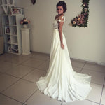 Load image into Gallery viewer, Lace Appliques Cap Sleeves Chiffon Beach Wedding Dresses With Slit
