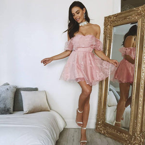 Short A-line Ruffle Sleeves Lace Homecoming Dresses For Graduation Party