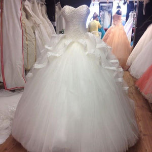 Pearl Beaded Sweetheart Bodice Corset Ball Gowns Wedding Dresses
