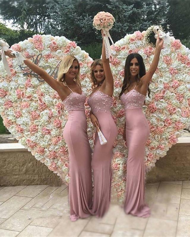 Blush-Pink-Bridesmaid-Dresses-Mermaid-Sweetheart-Evening-Gowns-Lace-Appliques