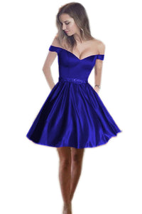 v neck off shoulder prom dress short homecoming dress beaded sashes